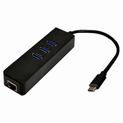Адаптер USB Dynamode USB-C 3.1 RJ-45 + 3-Port Black 13 см (USB3.1-TYPEC-RJ45-HUB3)